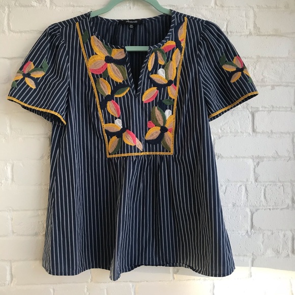 Madewell XXS Striped Short Sleeve Blouse floral - Picture 2 of 8